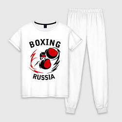 Пижама хлопковая женская Boxing Russia Forever, цвет: белый