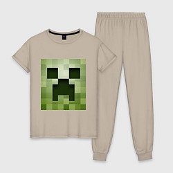 Пижама хлопковая женская Мinecraft creeper, цвет: миндальный