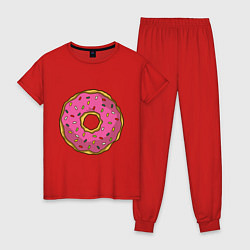 Пижама хлопковая женская Сладкий пончик, цвет: красный