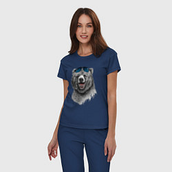Пижама хлопковая женская Медведь в очках, цвет: тёмно-синий — фото 2