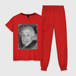 Пижама хлопковая женская Энштейн дурачится, цвет: красный