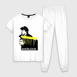 Пижама хлопковая женская Sherlock: Yellow line, цвет: белый