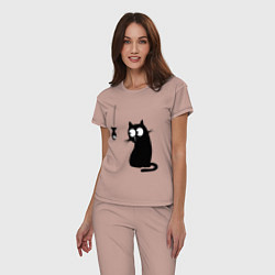 Пижама хлопковая женская Кот и рыба, цвет: пыльно-розовый — фото 2
