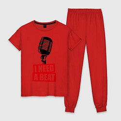 Пижама хлопковая женская I Need A Beat, цвет: красный