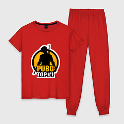Пижама хлопковая женская PUBG Top 1, цвет: красный