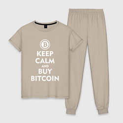Пижама хлопковая женская Keep Calm & Buy Bitcoin, цвет: миндальный