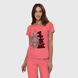 Пижама хлопковая женская Бэндер: кто вы такие?, цвет: коралловый — фото 2