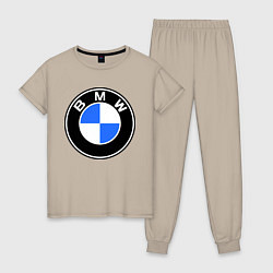 Пижама хлопковая женская Logo BMW, цвет: миндальный