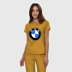 Пижама хлопковая женская Logo BMW, цвет: горчичный — фото 2