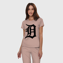 Пижама хлопковая женская Detroit Tigers, цвет: пыльно-розовый — фото 2