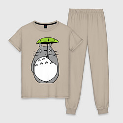 Пижама хлопковая женская Totoro с зонтом, цвет: миндальный