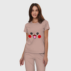 Пижама хлопковая женская Happy Pikachu, цвет: пыльно-розовый — фото 2