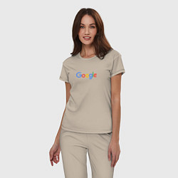 Пижама хлопковая женская Google, цвет: миндальный — фото 2