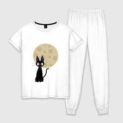 Пижама хлопковая женская Лунный кот, цвет: белый