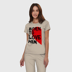 Пижама хлопковая женская Born to love him, цвет: миндальный — фото 2