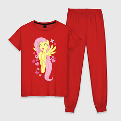 Пижама хлопковая женская Флаттершай и бабочки, цвет: красный