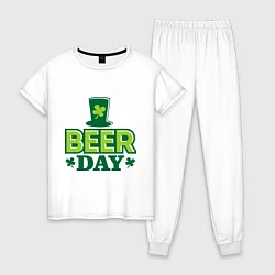 Пижама хлопковая женская Beer day, цвет: белый