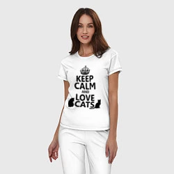 Пижама хлопковая женская Keep Calm & Love Cats, цвет: белый — фото 2