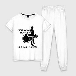 Пижама хлопковая женская Train hard or go home цвета белый — фото 1
