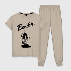 Пижама хлопковая женская Bender monochrome, цвет: миндальный