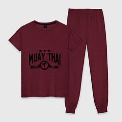 Пижама хлопковая женская Muay thai boxing, цвет: меланж-бордовый