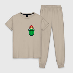 Пижама хлопковая женская Марио в кармане, цвет: миндальный