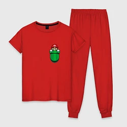 Пижама хлопковая женская Марио в кармане, цвет: красный