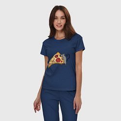 Пижама хлопковая женская Кусочек пиццы парная, цвет: тёмно-синий — фото 2