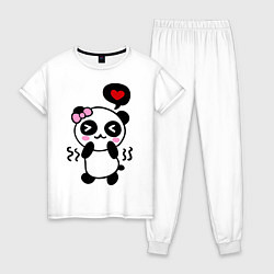 Пижама хлопковая женская Panda girl, цвет: белый
