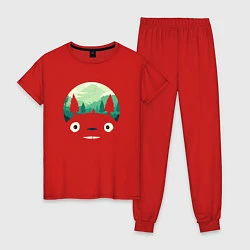 Пижама хлопковая женская Тоторо как лес, цвет: красный