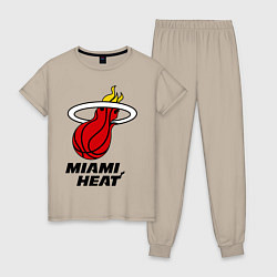 Пижама хлопковая женская Miami Heat-logo, цвет: миндальный