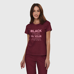Пижама хлопковая женская Black Pink in youe area, цвет: меланж-бордовый — фото 2