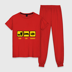 Пижама хлопковая женская Еда, сон и Subaru, цвет: красный