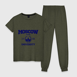 Пижама хлопковая женская MGU Moscow University, цвет: меланж-хаки