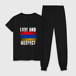 Пижама хлопковая женская Армения - любовь и уважение, цвет: черный