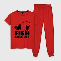 Пижама хлопковая женская Fish like me, цвет: красный