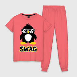 Пижама хлопковая женская SWAG Penguin цвета коралловый — фото 1