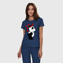 Пижама хлопковая женская Поцелуй панды: для нее, цвет: тёмно-синий — фото 2