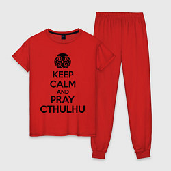 Пижама хлопковая женская Keep Calm & Pray Cthulhu, цвет: красный