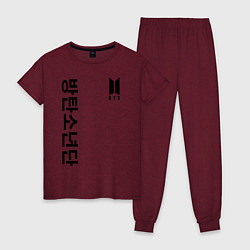 Пижама хлопковая женская BTS Korea, цвет: меланж-бордовый