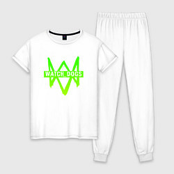 Пижама хлопковая женская Watch Dogs: Green Logo, цвет: белый