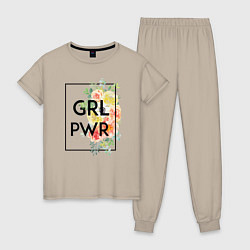 Пижама хлопковая женская GRL PWR, цвет: миндальный
