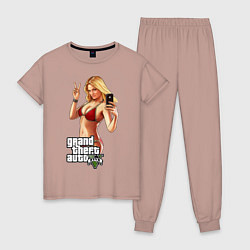 Пижама хлопковая женская GTA 5: Selfie, цвет: пыльно-розовый