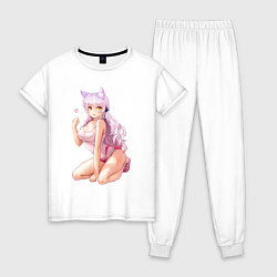 Пижама хлопковая женская Неко-Тян, цвет: белый