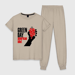 Пижама хлопковая женская Green Day: American idiot, цвет: миндальный