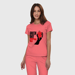 Пижама хлопковая женская Green Day: American idiot, цвет: коралловый — фото 2