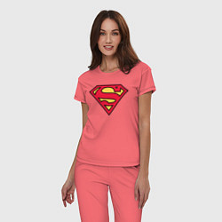 Пижама хлопковая женская Superman logo цвета коралловый — фото 2
