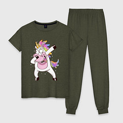 Пижама хлопковая женская Dabbing Unicorn, цвет: меланж-хаки