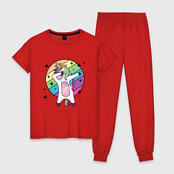 Пижама хлопковая женская Dab Unicorn, цвет: красный