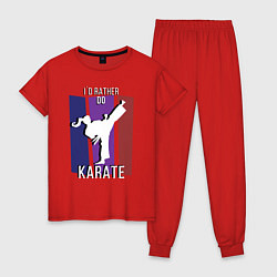 Пижама хлопковая женская Id rather do karate, цвет: красный